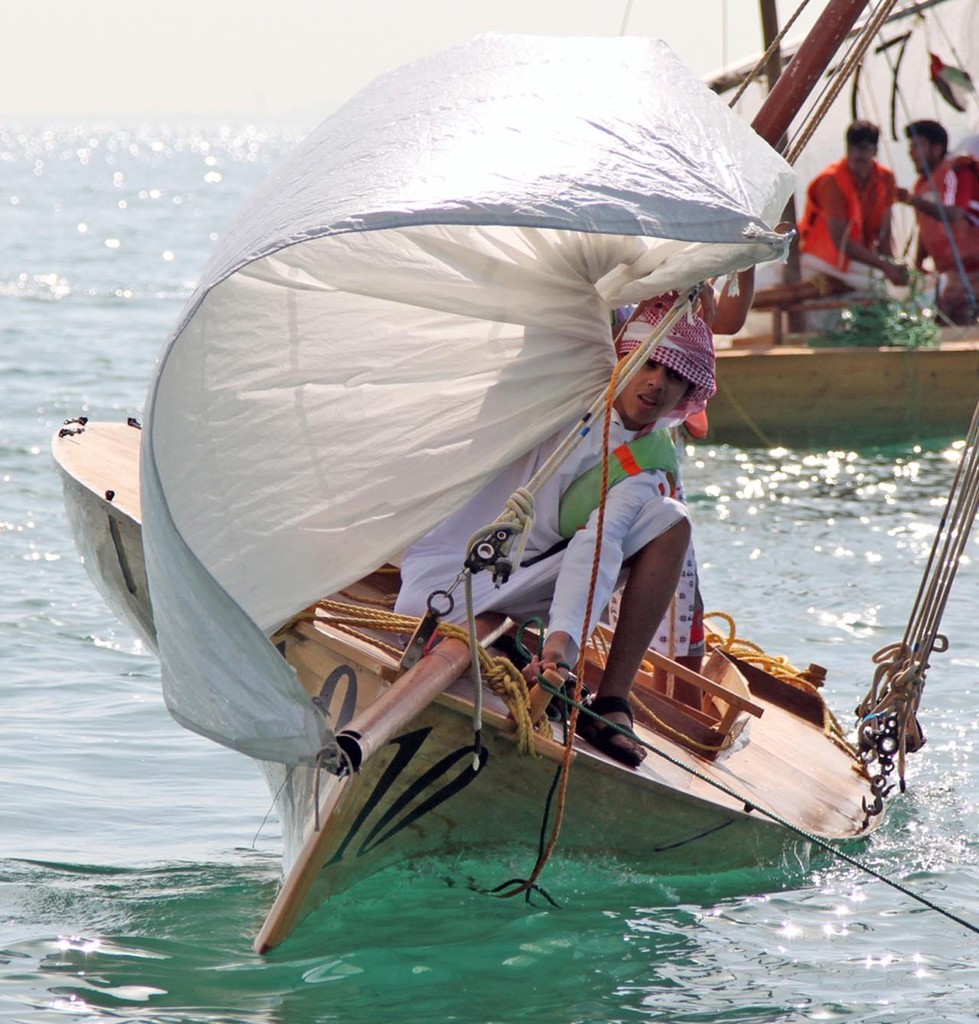 Young sailor on Dahees ready for the start - Dubai Traditional 22ft Dhow Sailing Championships © Sharon Allison http://www.dimc.ae